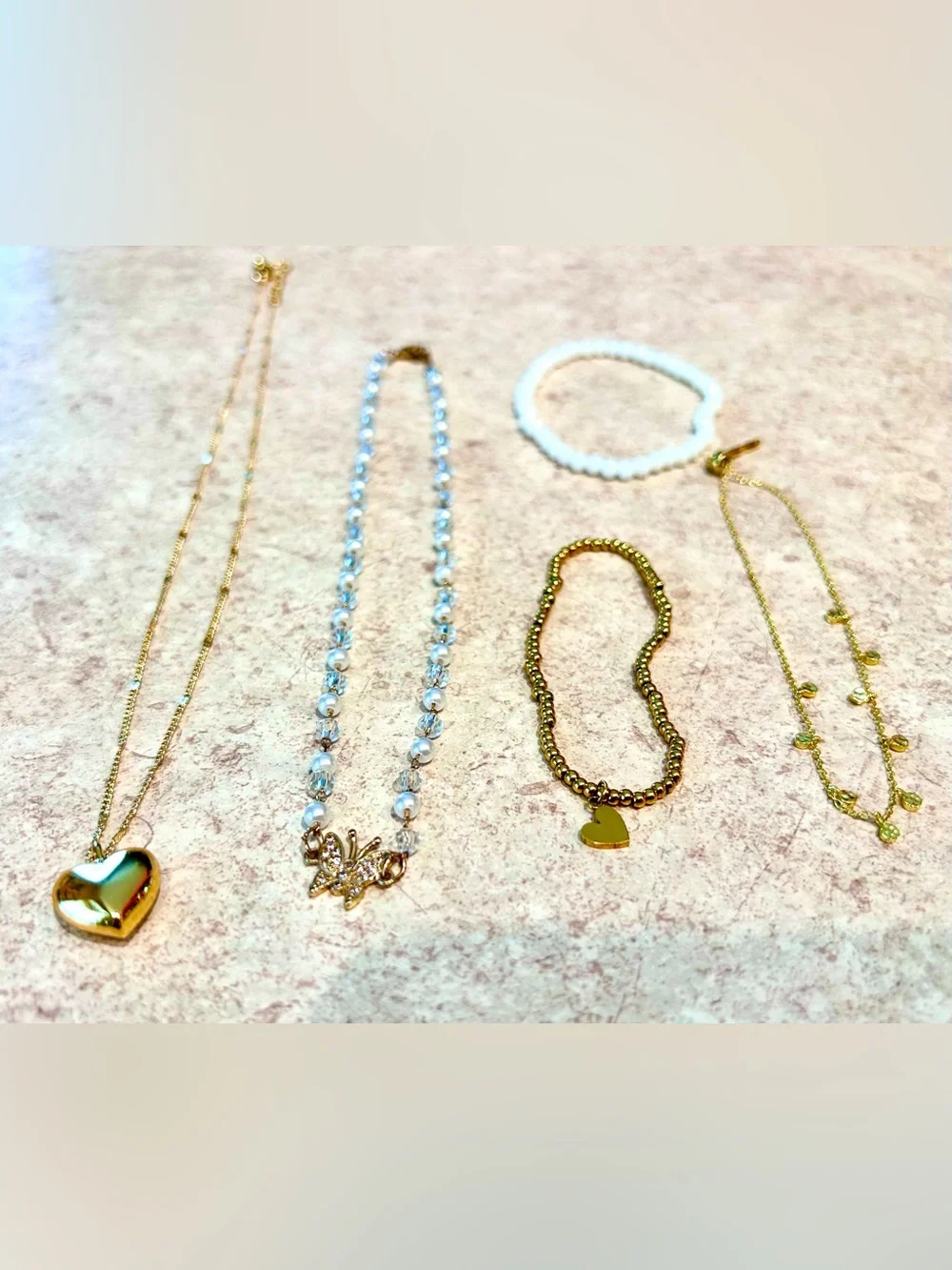 Various Gold & Beaded zne Necklaces Bracelets